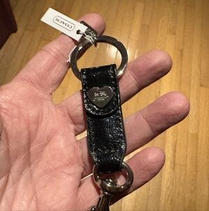 Coach Black Leather Heart Keychain